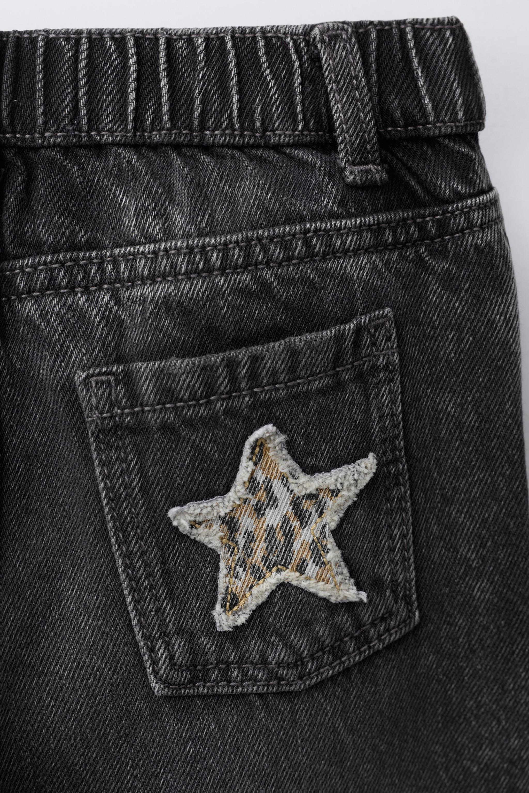 ANIMAL PRINT STAR PATCH WIDE LEG JEANS